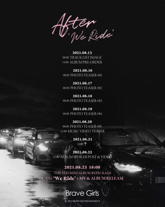 Kpop group Brave Girls promotion timetable for AFTER WE RIDE
