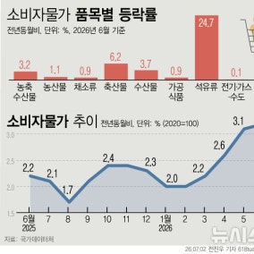 6월 소비자물가 3.2%↑…석유류·먹거리·서비스 줄상승(종합2보)