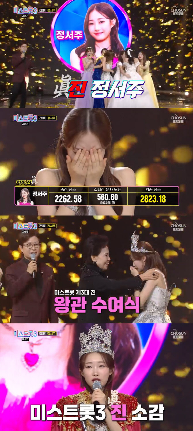 '미스트롯3' 정서주, 22점차 우승→3억 주인공…2위 배아현·3위 <b>오유진</b> [종합...
