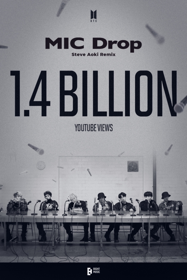 <b>방탄소년단</b> 'MIC Drop (Steve Aoki Remix)' MV <b>14억뷰</b> 돌파 [MD차트]