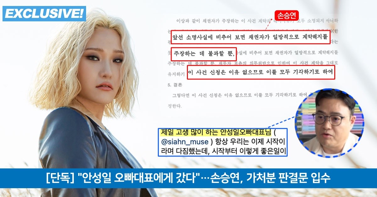 [D-eye] '안성일 오빠대표에게 갔다'…손승연, 가처분 판결문 입수