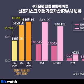 환율 14원 뛰자 4대 은행 RWA 6조 '눈덩이'…2배 뛴 2분기는?